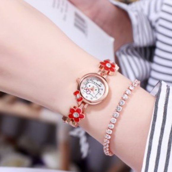 Hello Kitty Watch Quartz Red Flower Chain - Picture 2 of 7
